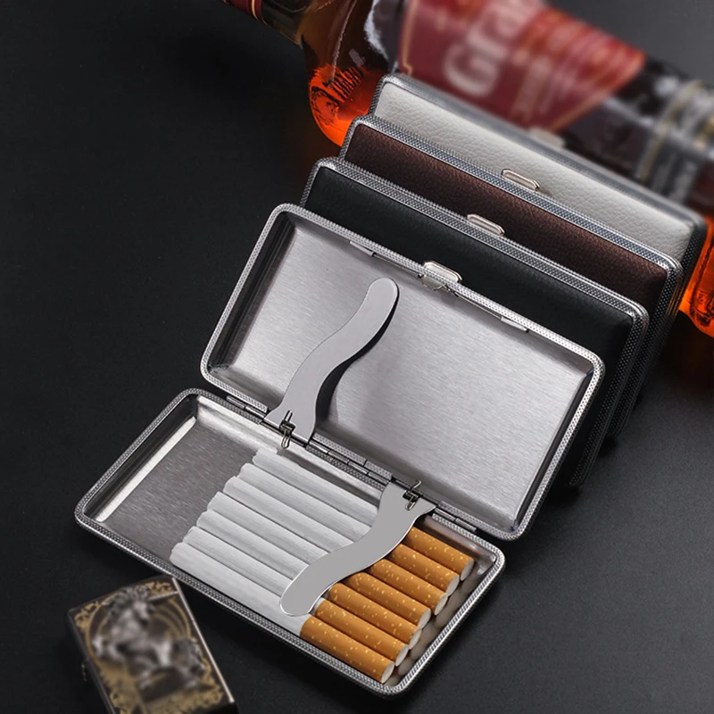 Cigarette Box 14 Cigars Holder Slim Portable Pocket Box Metal Frame Pu Leather Container Travel Expandable Cigarette Case