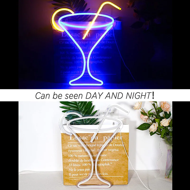 Bar Beer Mugs Neon Sign Light LED Coffee Wine Bottles Cocktail Decorative Night Lamp for Room Wall Restaurant Shop Party Gift