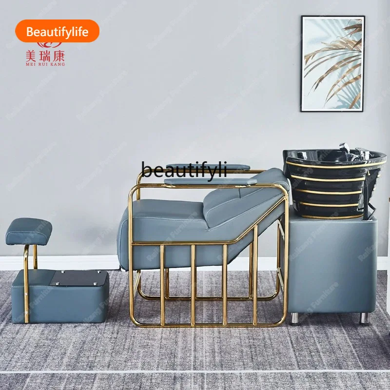 

A435 Лежачее полушампуньное кресло Парикмахерская Керамическая раковина Массажный диван Парикмахерская с педалью