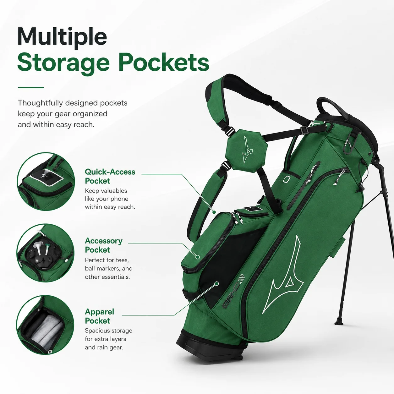 Mizuno BR-D3 Lightweight Golf Stand Bag Portable Men's Club Organizer Carry Case High Capacity Course Walking Gear 5LJC2421 view 3