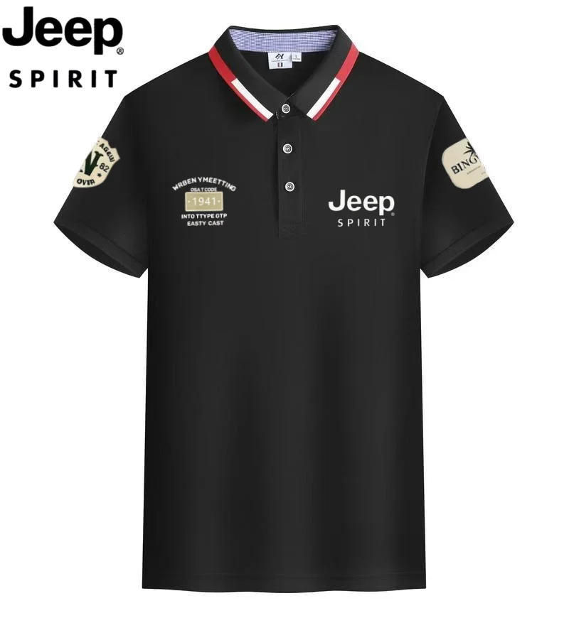 Jeep Spirit Summer Men's Casual Polo Shirt - Summer Short-Sleeved Business Lapel T-Shirt - Large Men's Jacket