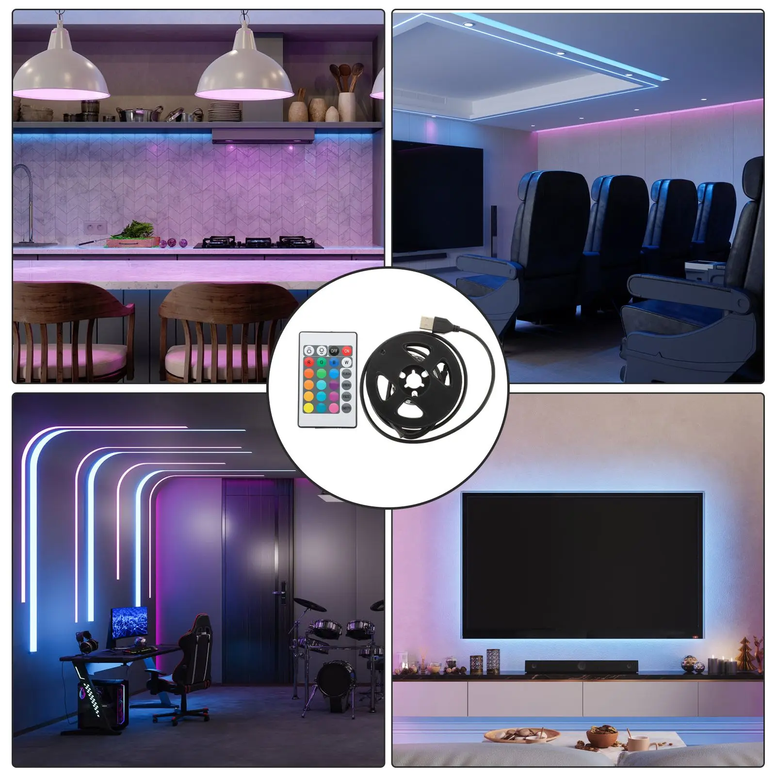 LED Strip Light RGB USB Remote Control Flexible Lighting for Bedroom Room Decor Neon Background Set LED Lights Trimable Self