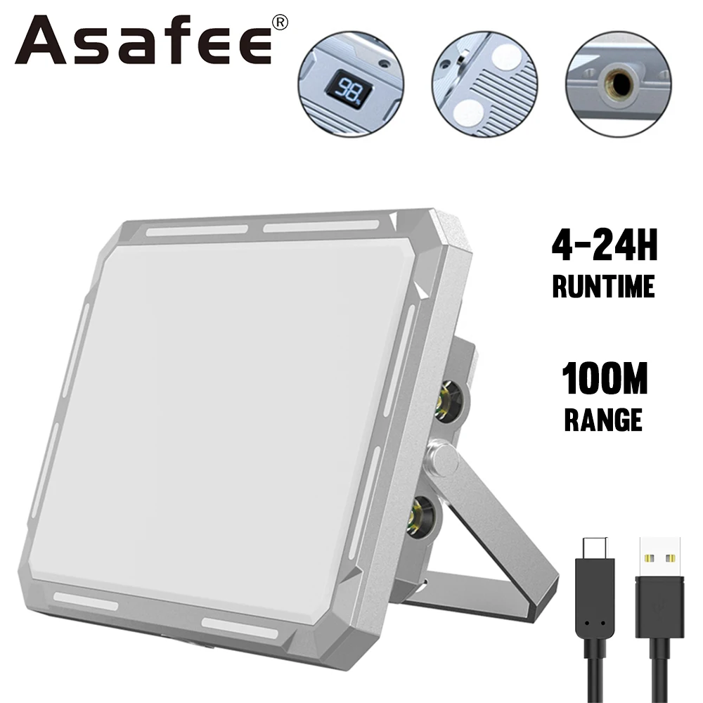 Asafee XPE LED Tiki 1000LM Flood Work Light Rechargeable Outdoor Camping Lamp Built-in 4000mAh Battery IP44 Waterproof