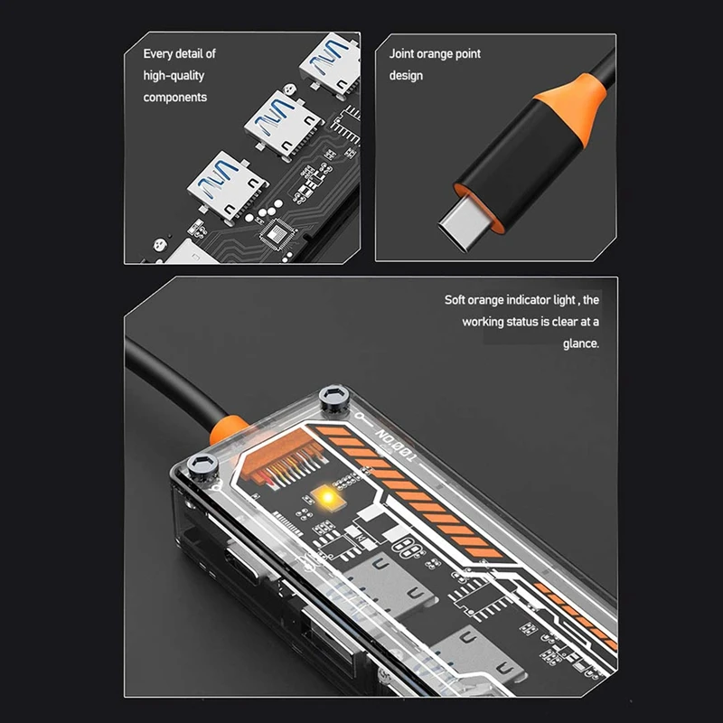 5 In 1 USB 3.0 Hub Docking Station USB Adapter With USB2.0X2 USB3.0 PD100W USB-C 4K@30Hz For PC Laptop Mobile Phone Parts