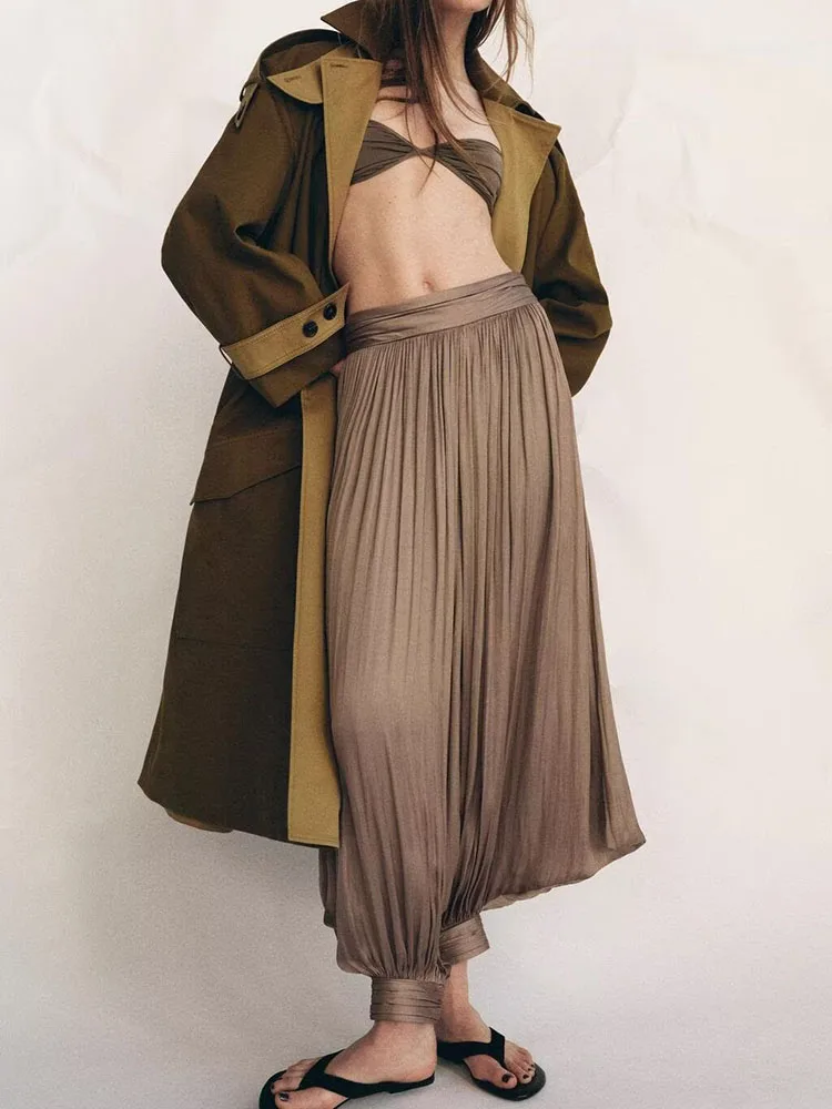 

Весна 2026: Новые женские свободные модные брюки с плиссировкой, высокой талией, длинные, в китайском стиле