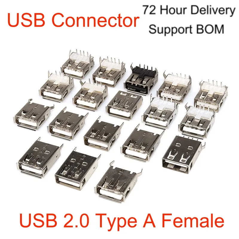 

USB Type A Female 4Pin Socker Connectors Standard Port Female Solder Jacks Connector PCB Socker Data Transmission Charging Port