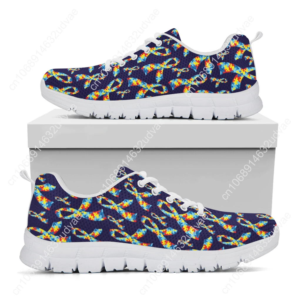 World Autism Awareness Day Design Luxury Brand Sneakers Ribbon Print Lace Up Comfortable Summer Casual Shoes