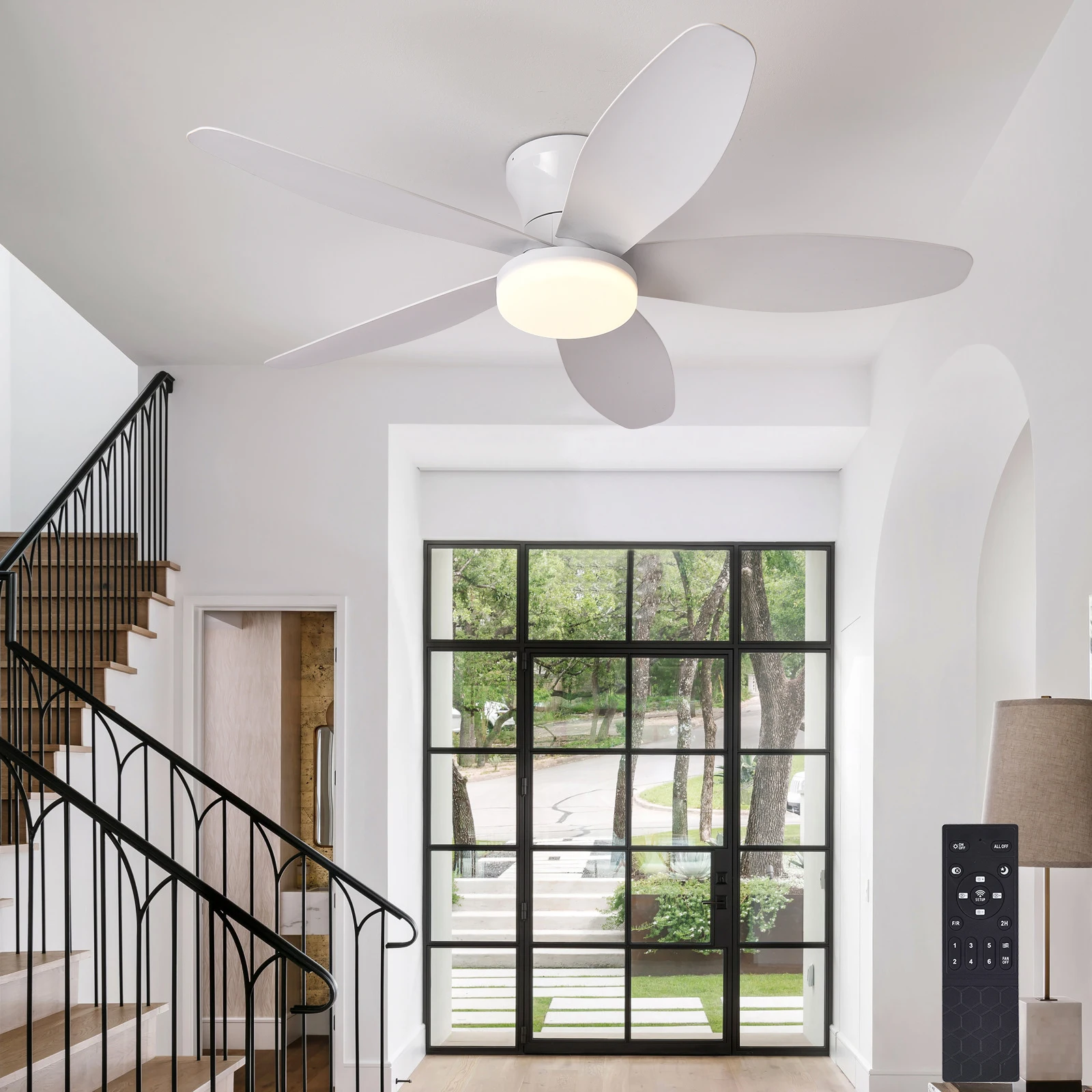 거실, 학습실, 가정용, 85-265V에 적합한 원격 제어 디밍 기능이 있는 LED 52W 천장 팬 조명