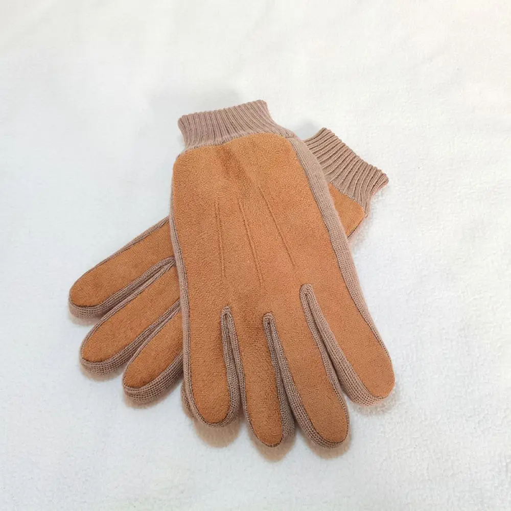 Warm Winter Mens Gloves Suede Thicken Fleece Lining Thermal Windproof Anti Slip Outdoor Cycling Driving Fashion Accessories
