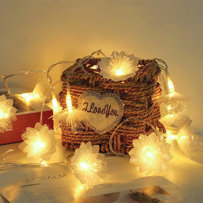 2/3M 10/20LED Fiber Optic Fairy String Light Battery-operated Garland Wedding Party Christmas Decor Festoon Artificial Flowers