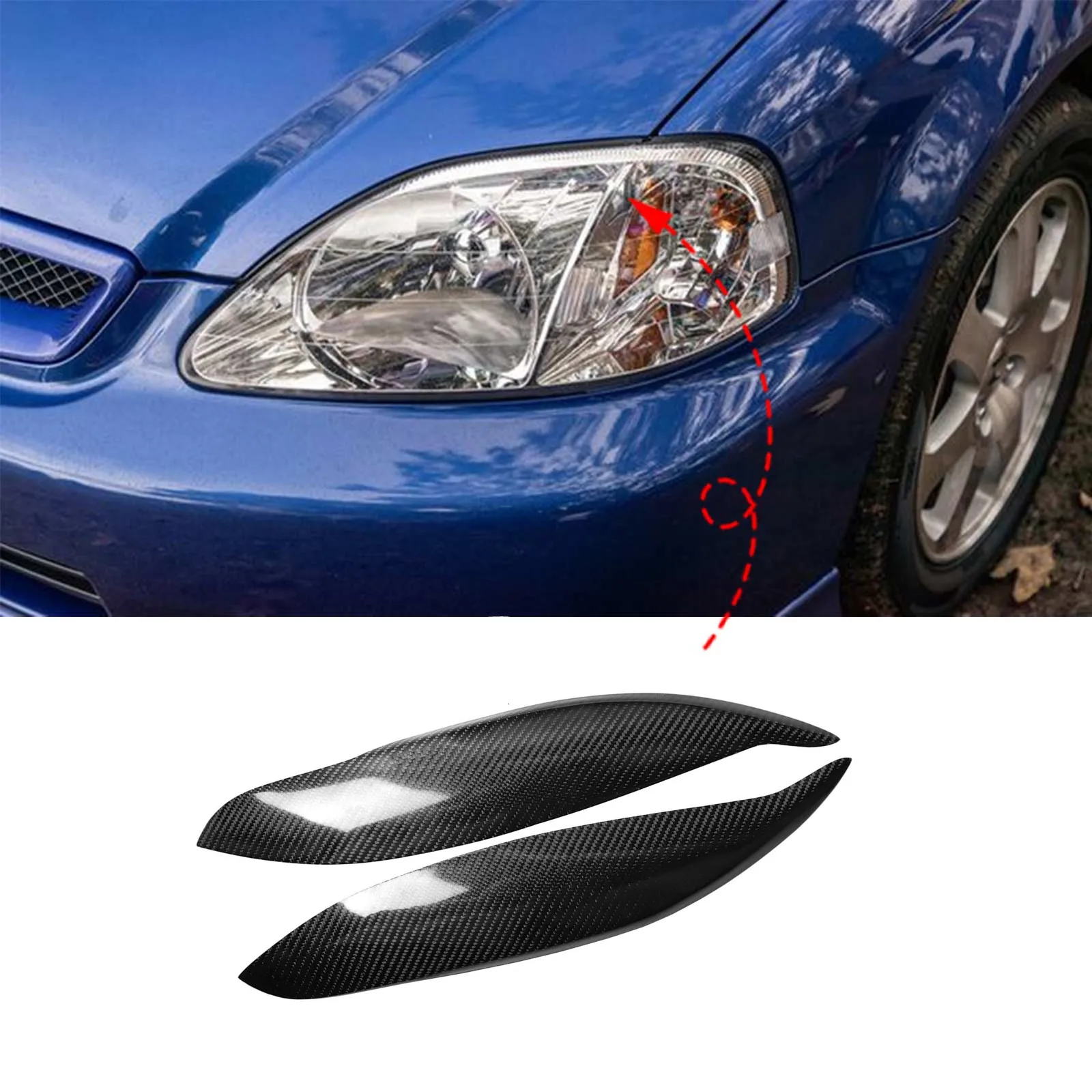 

2pcs/set Car Headlight Brow Lid Cover Lampshade Carbon Fiber Headlamp Eyebrows Eyelids for Honda Civic EK3 EK9 1999-2000