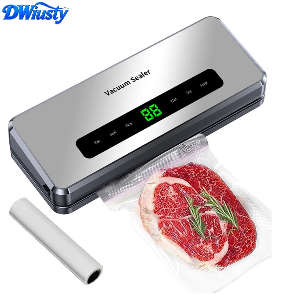 Sellador al Vacío Eléctrico DWiusty con Cortador Incorporado, Sellador de Alimentos para Cocina con Botón Táctil, Sellador de Alimentos Secos/Húmedos, Sellador al Vacío para Cocina