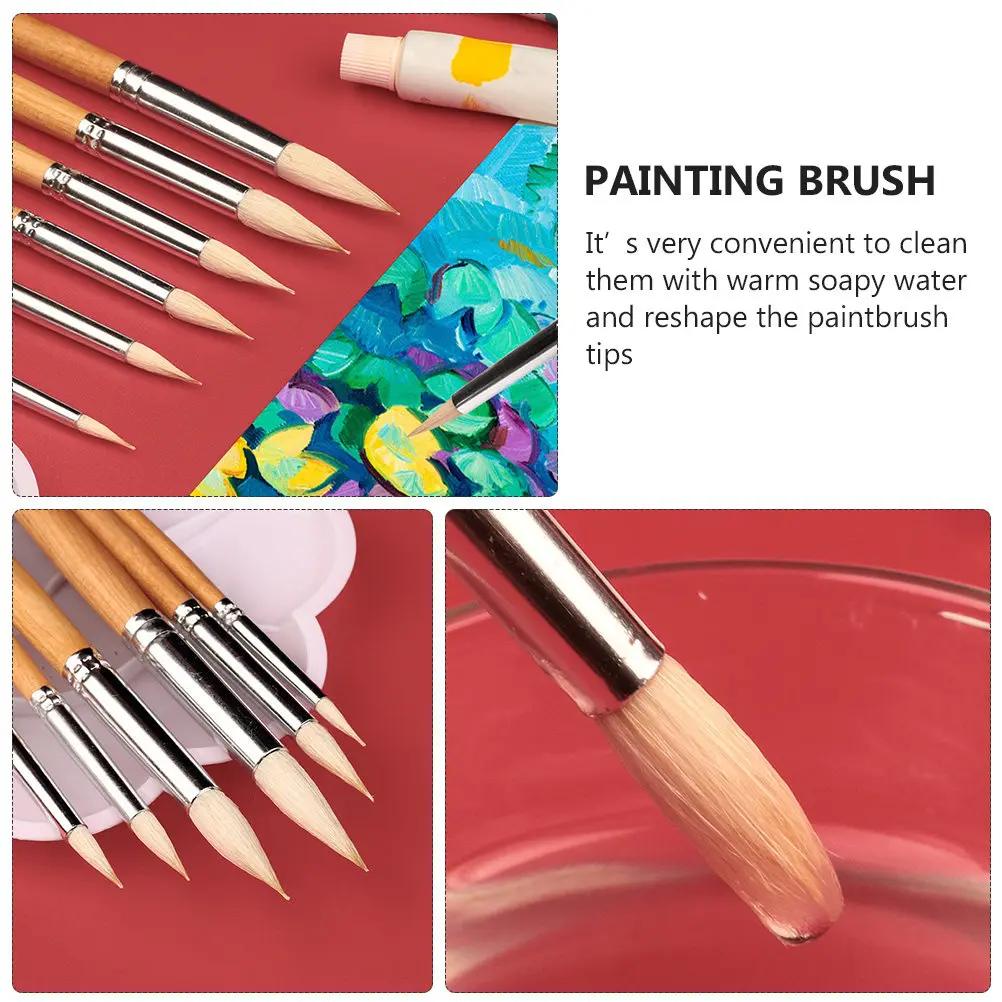 Watercolor Paint Brush Set, 12-Piece Pointed Tip Brushes with Wooden Handles for Gouache & Acrylic Painting
