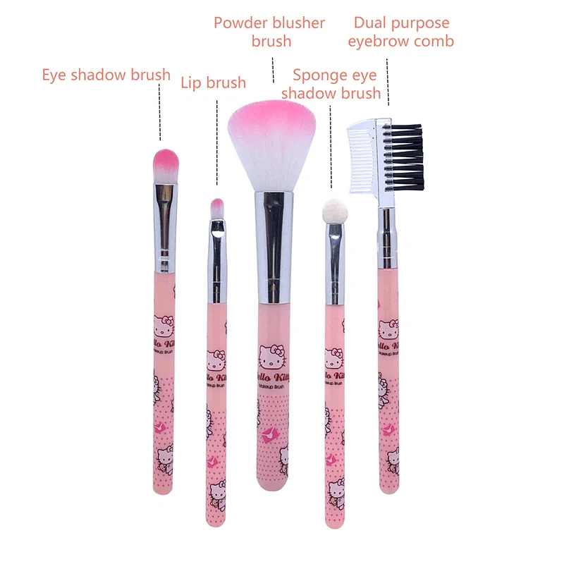 5PC Sanrio Hello Kitty Anime Makeup Brush Set Fashion Jewelry Blush Eyebrow Lip Eyeshadow Brush Beauty Tools Girls Gift With Box