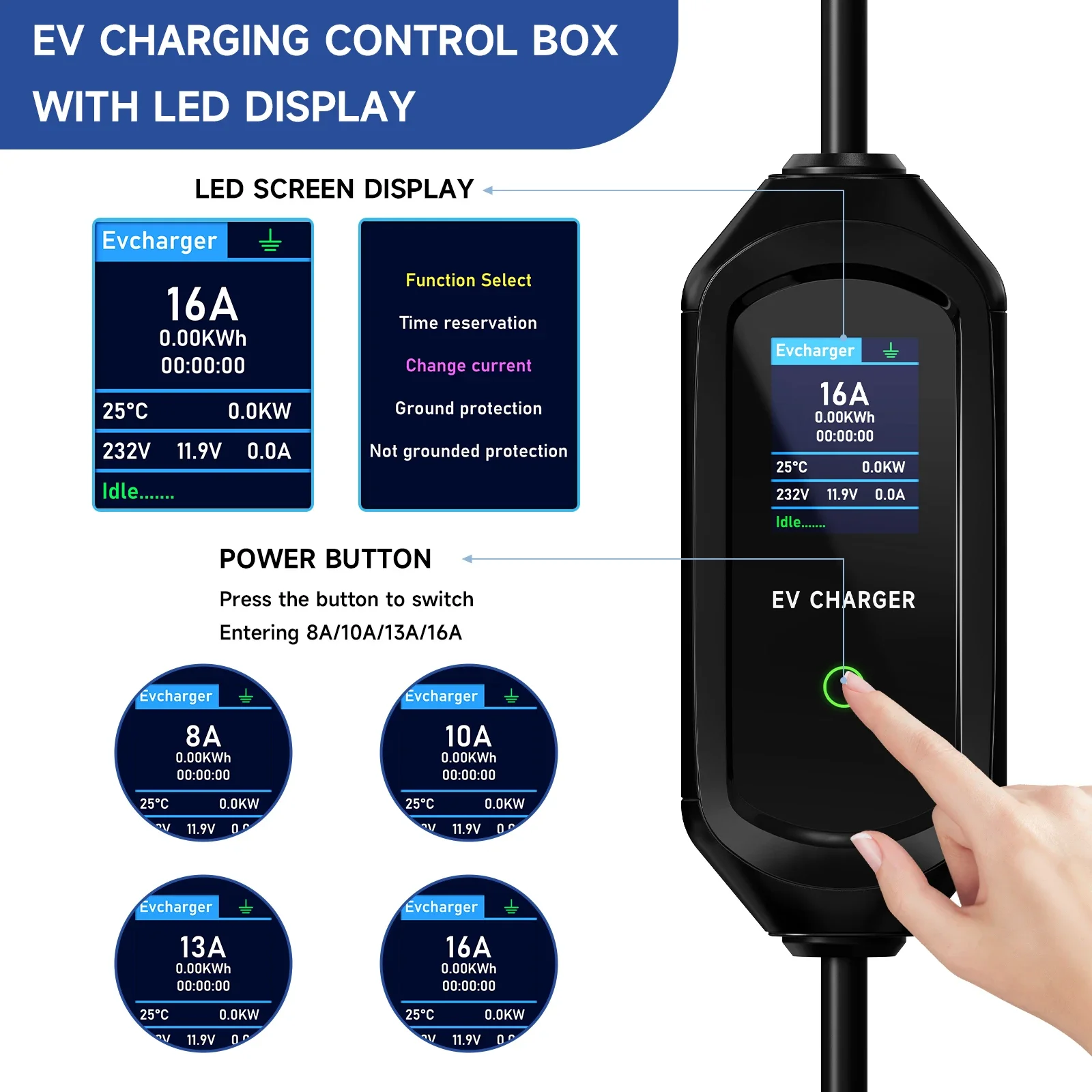 AFEEV 3.5KW 16A 1Phase Portable EV Charger Type1 SAE J1772 Electric Car Charger EVSE Fast Charging Wallbox EV Charging Station