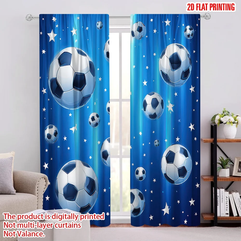 2D flat printing 2pcs Curtains Soccer Stars Blue Fabric Without Electricity Holiday Decorations Use for Door Wall Yard