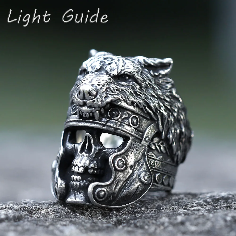 2022 NEW Men\'s 316L stainless-steel rings Vintage wolf and skull viking ring gothic high-quality Jewelry Gifts free shipping