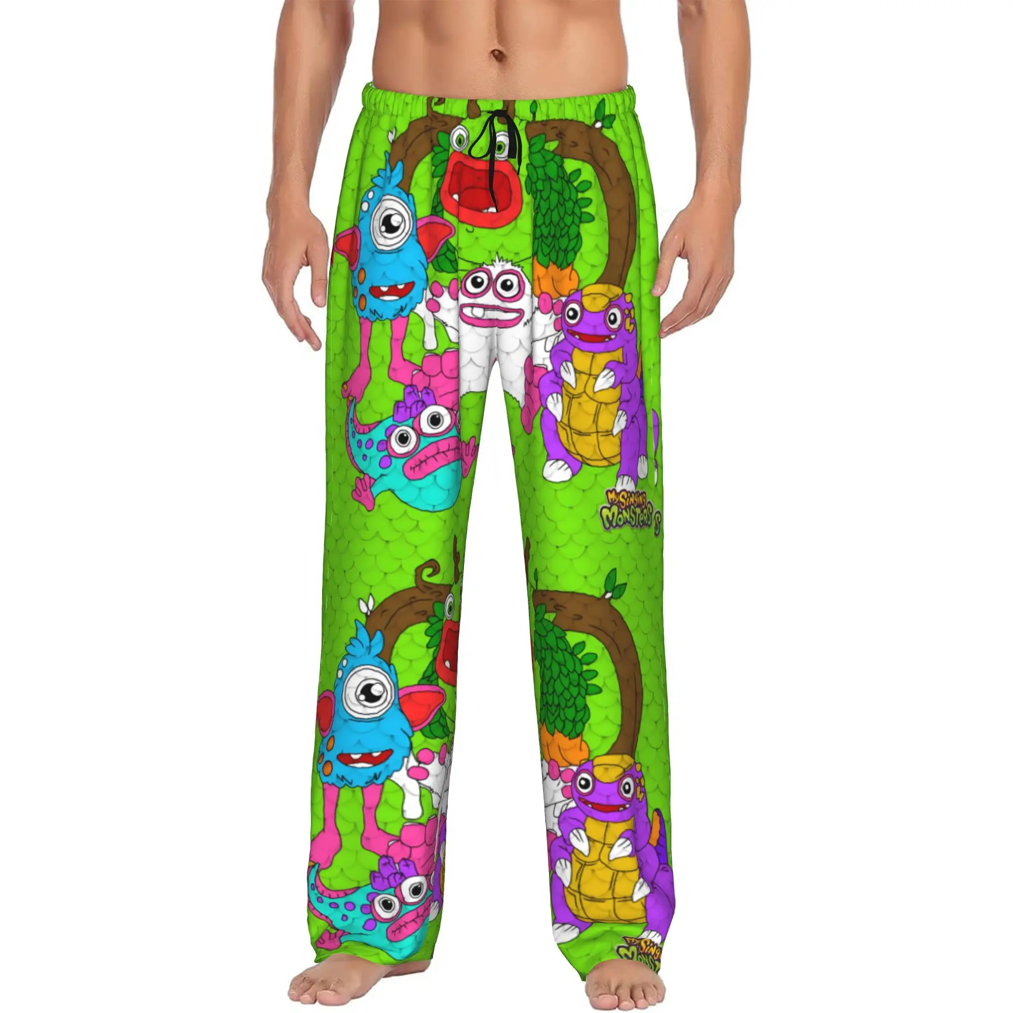 Custom My Singing Monsters Pajama Pants Sleepwear Men's Elastic Waistband Video Game Sleep Lounge Bottoms with Pockets