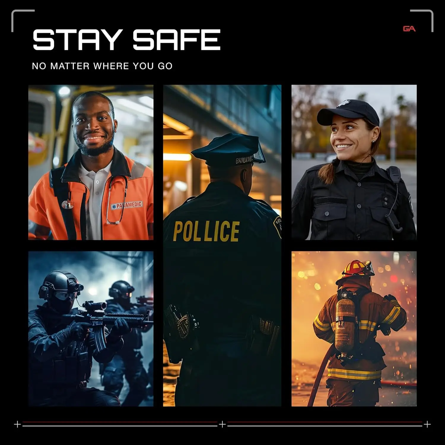 Rechargeable Magnetic LED Safety Light for Police Firefighters First Responders - Red Blue White Front Rear Lights