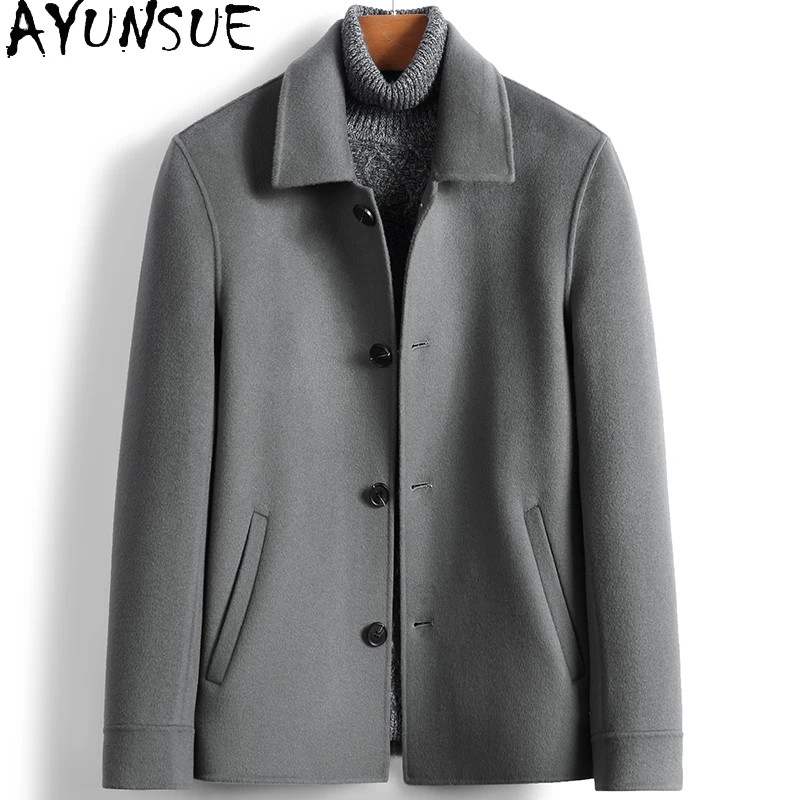 AYUNSUE Winter Natural Woolen Coat All-wool Double-sided Jacket Short Fashion Coats for Men Lapel Jackets Casacas Para Hombre