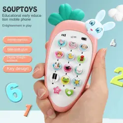Teléfono electrónico de silicona para bebé, juguete de simulación, mordedor, Control seguro, música, juguete para dormir