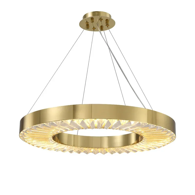 

Modern Crystal Gold Ring LED Chandelier Lighting For Bedroom Dining Living Room Dimmable With Remote Control Pendant