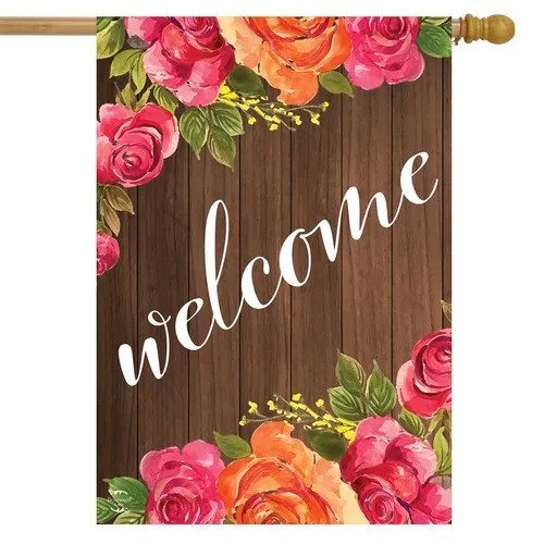 Welcome Floral Farmhouse Spring House Flag Roses Rustic 28