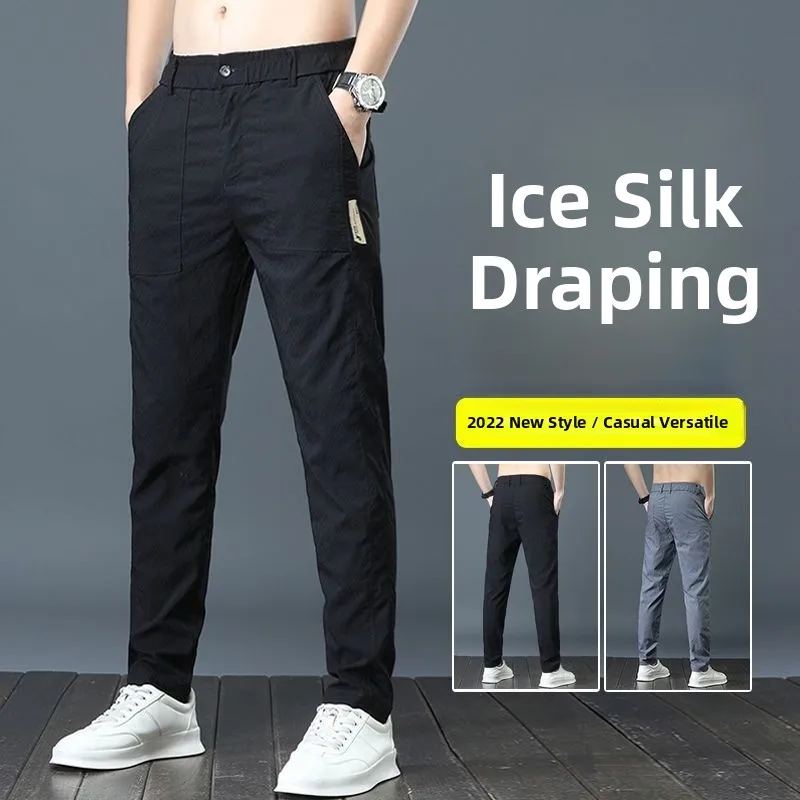 

Men's Summer Thin Ice Silk Busin Casual Pants Straight Loose Fit 2026 New Spring Autumn Sle Qui Dry Faion Ci