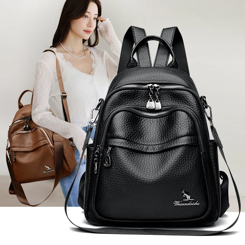 Multifunction Soft Leather Backpack Women Backpacks New Vintage Female Shoulder Bags Travel Ladies Bagpack Mochilas School Bags