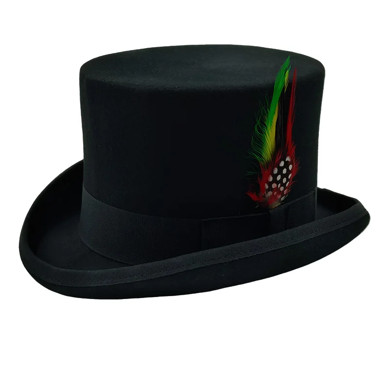 Homens Fedoras Lã Magia Chapéu alto, Britânico Preto Top Jazz, Masculino Corte Cavalheiro Chapéu de feltro liso, Webbing Sombrero De Copa, Britânico