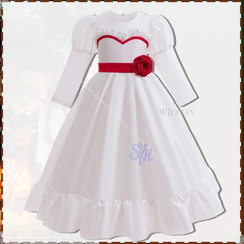 Stylizacje dla lalek Biała sukienka Odzież dziecięca Czerwone kwiaty Koronka Kawaii Mundurek Lolita Peruka Halloween Party Cosplay Anime Horror Film