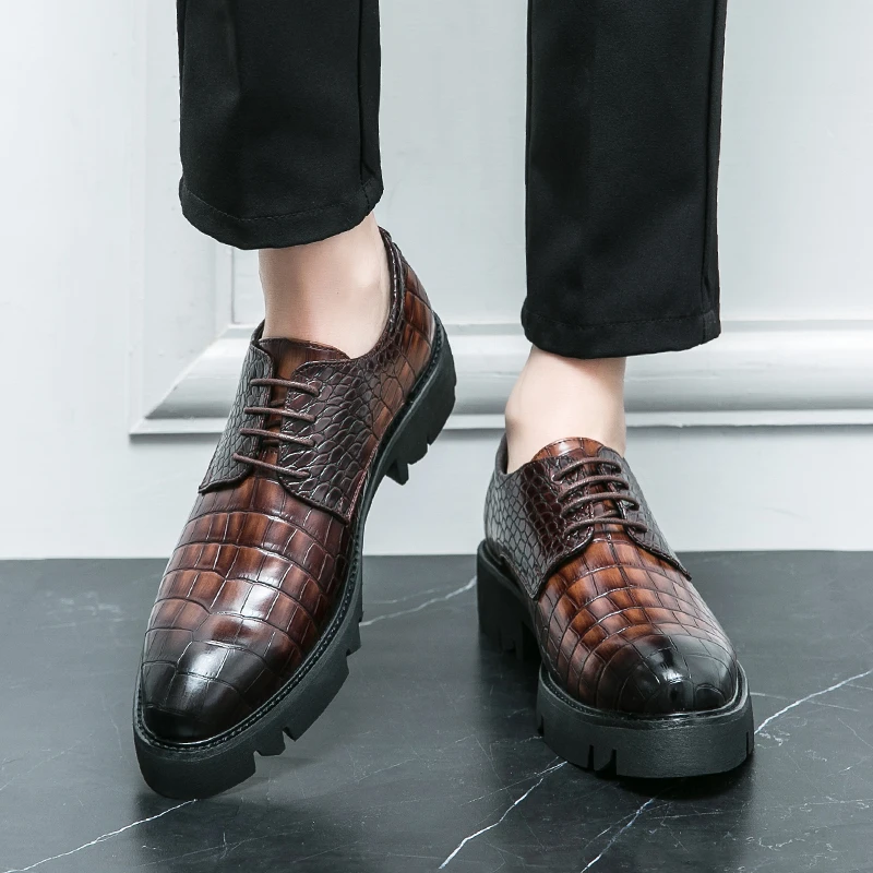 

Platform leather shoes men new business formal leather casual breathable British Korean version pointed head groom marriage