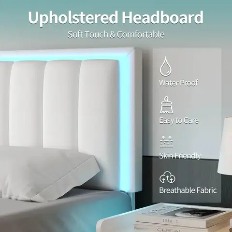 Struttura letto king size, struttura letto king size imbottita con testiera a LED, supporto a doghe in legno e metallo resistente, senza rumore, personalizzato