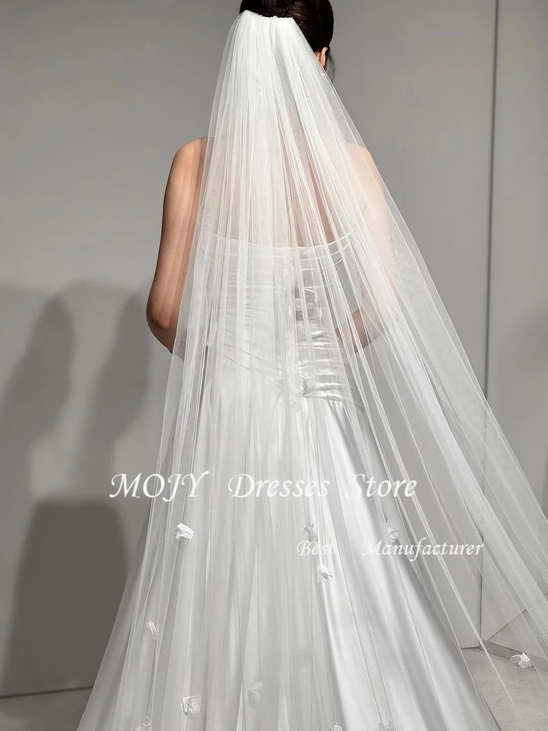 Mojy Simple Korea A-Line Wedding Dresses 웨딩드레스 Soft Stain Lvory Pleat Customized Korea Photoshoot Plus Size Bridal Gown 202