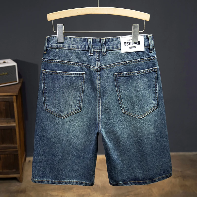 Kstoun verão 2025 shorts masculinos jeans retro azul streetwear denim shorts em linha reta solta na altura do joelho calças vintage shorts para homem