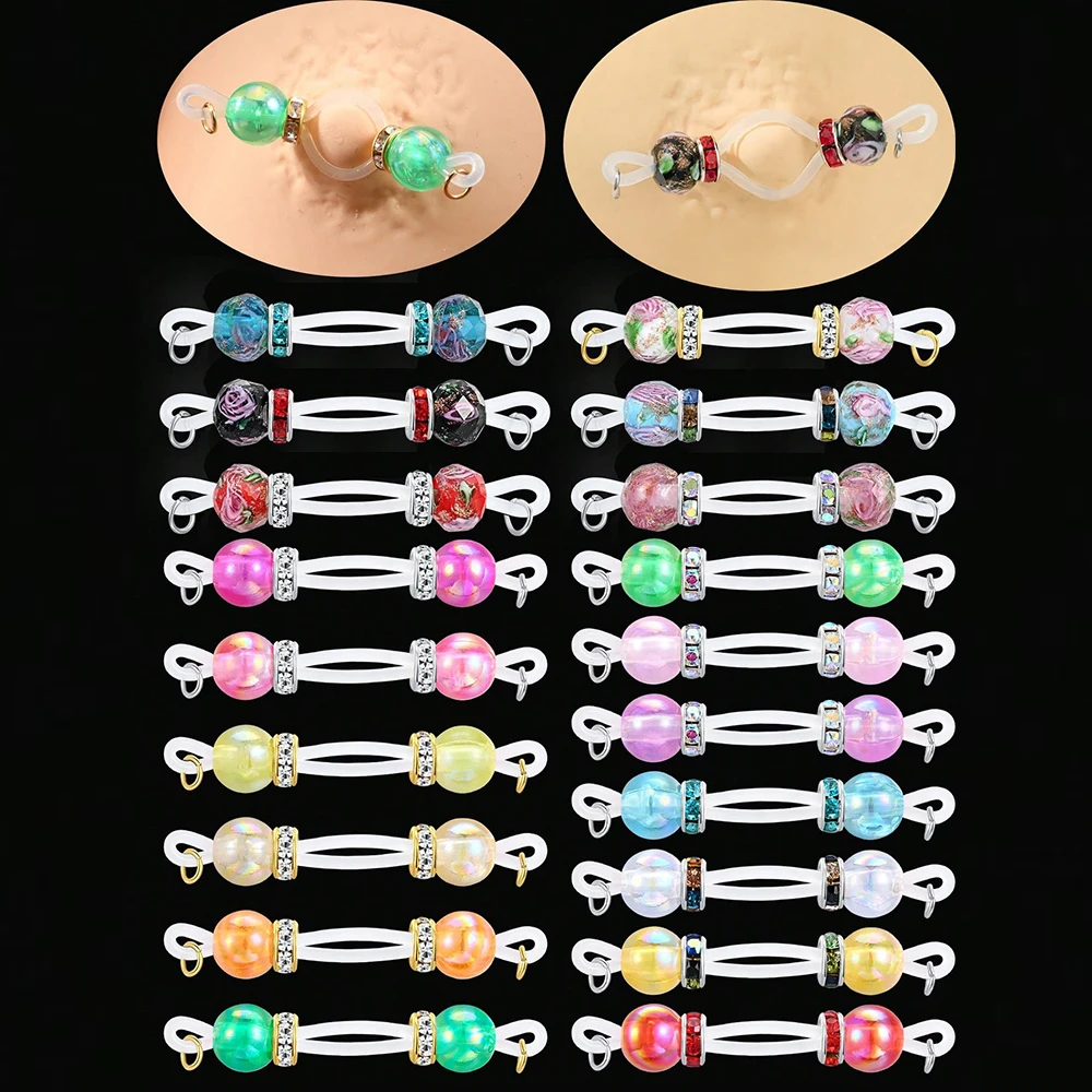 4 قطع من حلقات الحلمات المزيفة - أنف حلمة للارتداء اليومي قابلة للتعديل - خرز حلوى 8 مم، ثقب الحلمة الصناعية غير المثقوبة