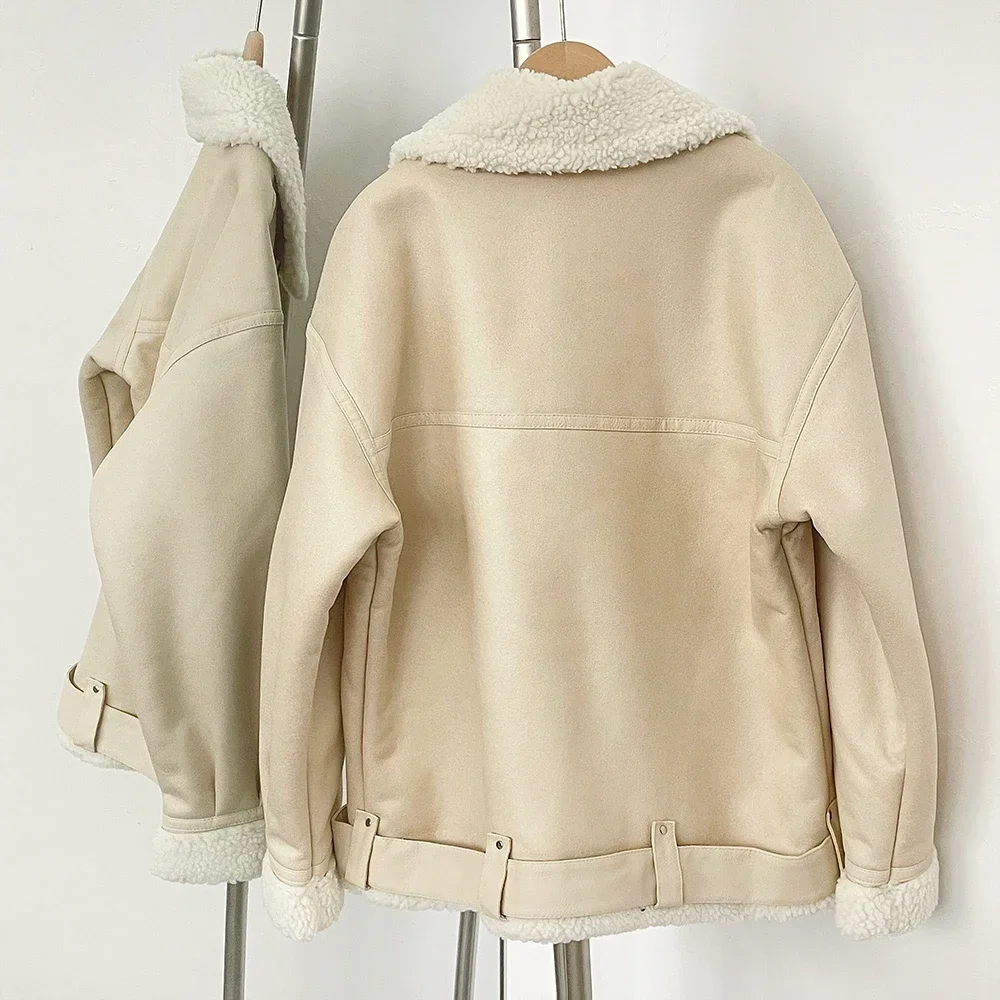 سميكة امبسوول معطف 2025 الخريف الشتاء أنيقة الفراء سترة المرأة موضة جديدة في معطف الشتاء الدافئ التلبيب كم طويل معطف دافئ