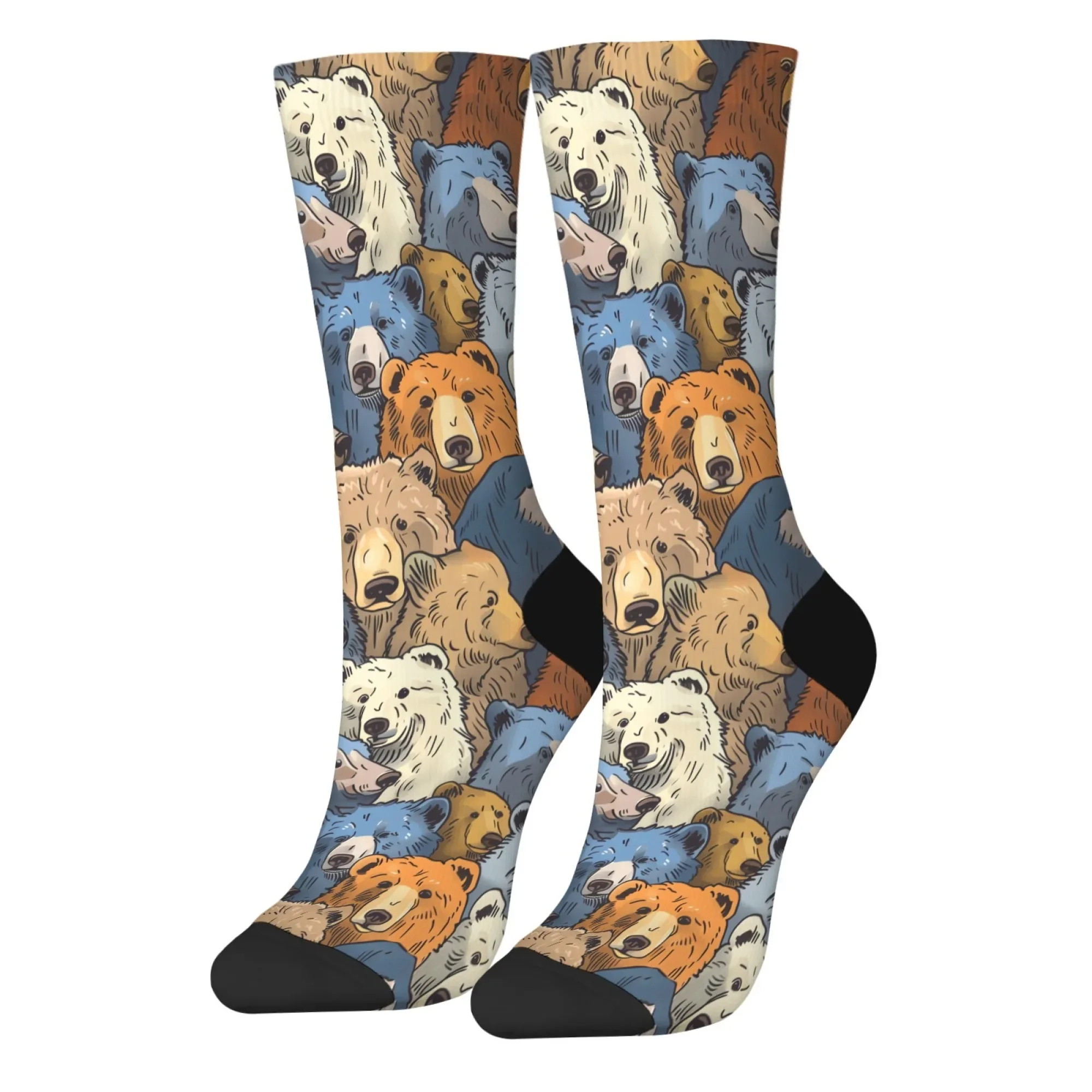 Harajuku cute bear print cartoon socks novelty funny happy crew socks unisex stretch comfortable breathable socks casual outdoor