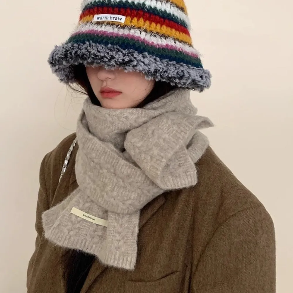 

Новый шерстяной вязаный шарф, однотонный утолщенный термотеплый шарф для шеи, ветрозащитный чехол для шеи, женский длинный шарф