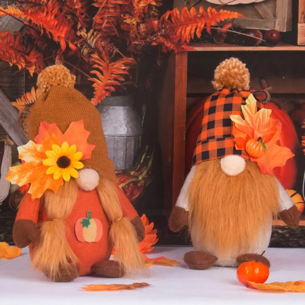 1/2Pcs Halloween Gnome Doll Decor Maple Leaf Pumpkin Plush Faceless Dwarf Fall Thanksgiving Harvest Festival Desktop Ornament