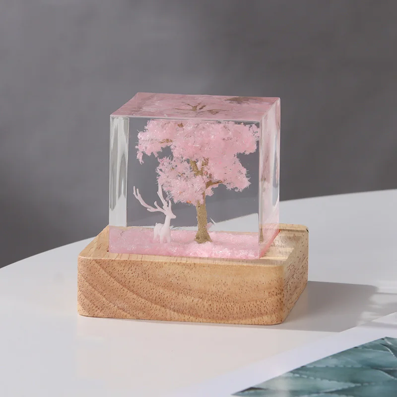 Colorful white deer cherry blossom night light resin jewelry