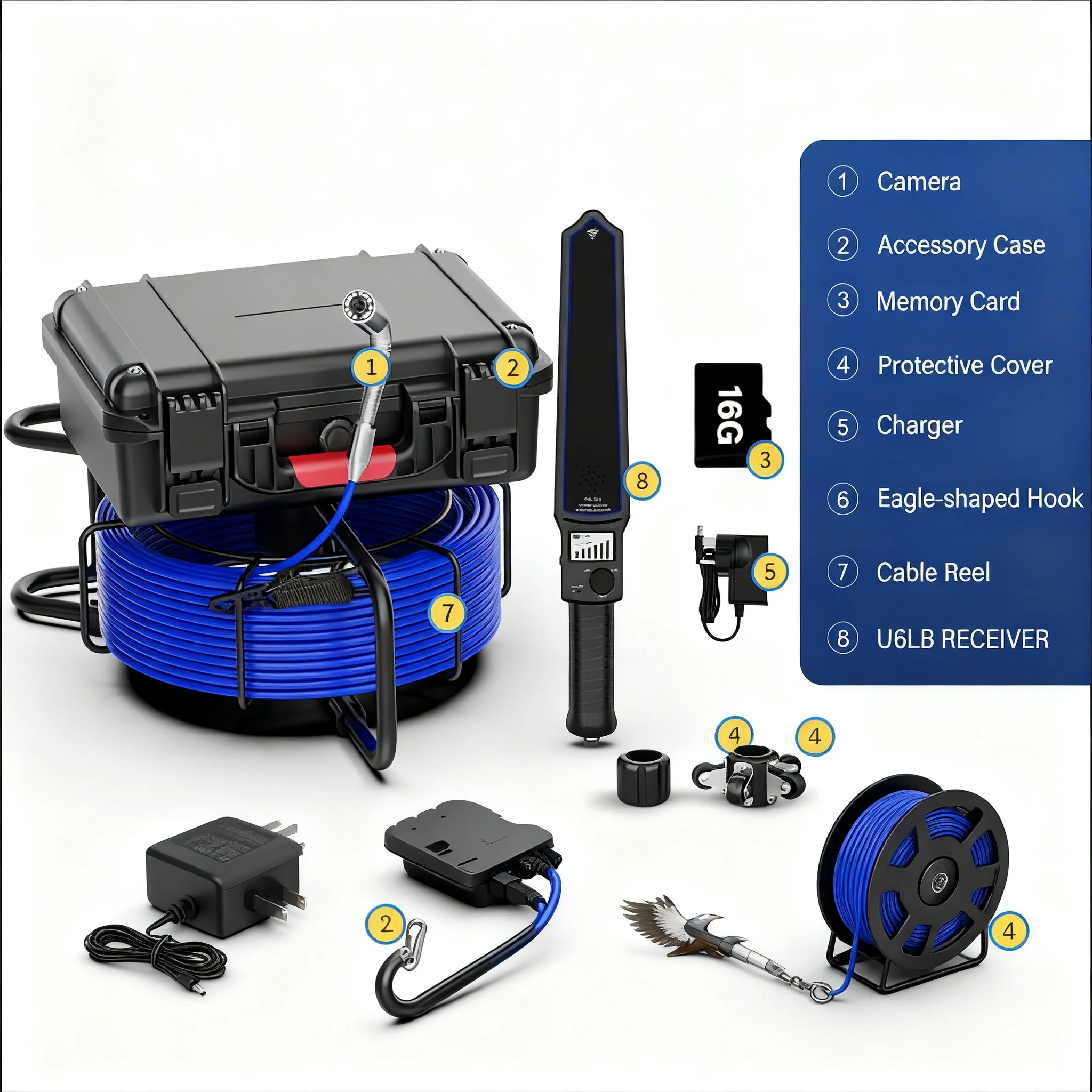 512Hz Transmitter Self-Leveling Sewer Camera, 5X Zoom DVR Record with 4500mAh Battery IP68 Waterproof Pipe Inspection Endoscope - Image 5