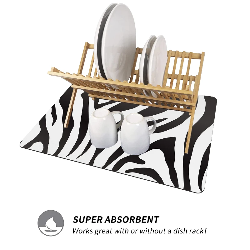 حصيرة تجفيف الأطباق فائقة الامتصاص مانعة للانزلاق ، نمط حمار وحشي النمر ، إكسسوارات المطبخ ، ديكورات طاولة الفناء