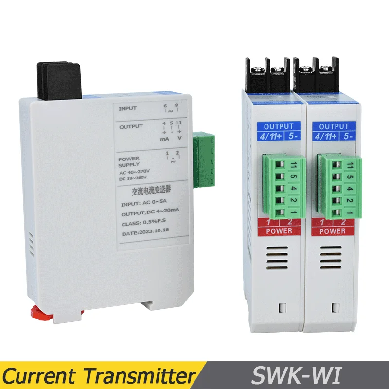 

SWK-WI AC DC Current Transmitter Sensor Voltage Transducer AC 1A 5A input 4-20mA 0-10V Output DC24V 220V Power Supply