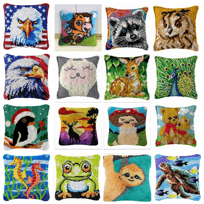 

Domestic Animals Latch Hook Kit Embroidery Cushion Pillowcase Knot Pillow Package Set For Needlework Pattern Latch Hook Kit