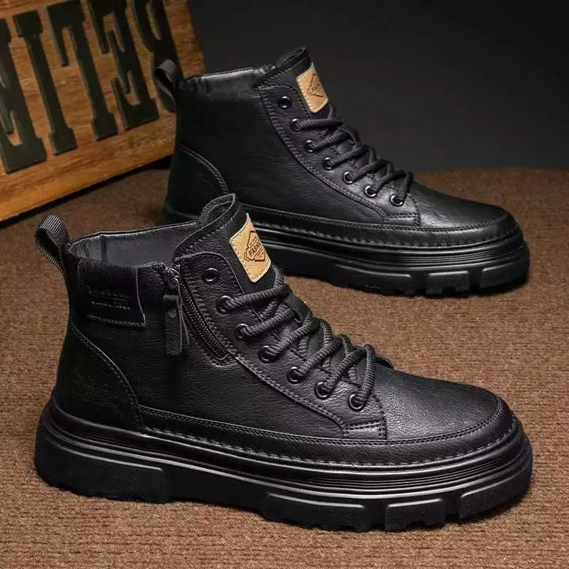 Men's Spring Autumn New Soft Sole Ankle Boots Leather Zipper Work High Non-Slip Work Shoes Casual Short Boots