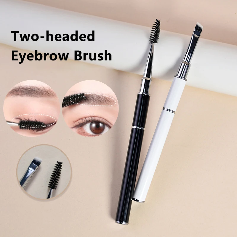 Zweiköpfiger Augenbrauenpinsel, Spirale, schräge Ecke, Make-up-Pinsel mit Deckel, leicht zu tragen, schöne Make-up-Tools, Schönheitskosmetik