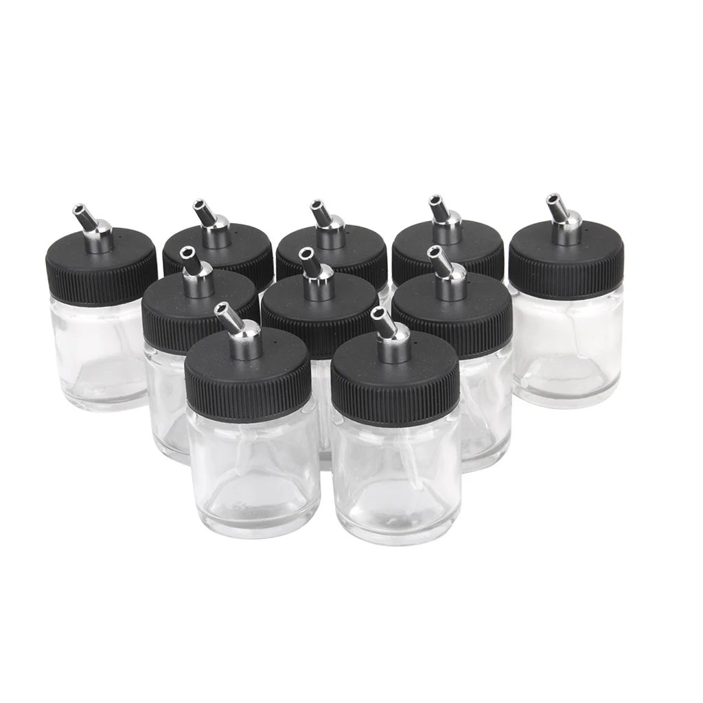 Airbrush Bottle 22cc Clear Glass Plastic Jar Set Spray Paint Container for Hobby Model Detailing