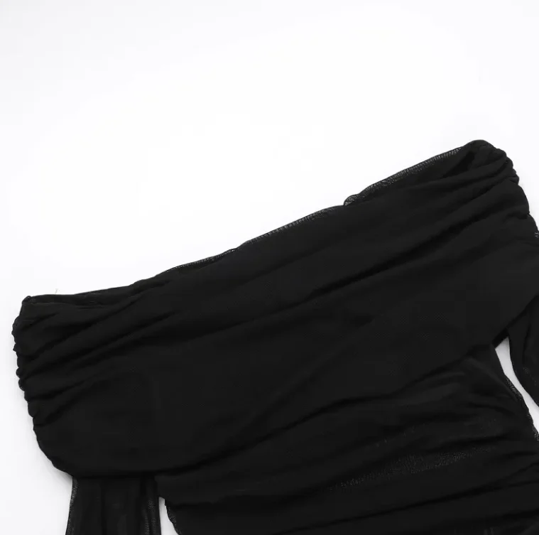 Vestidos para mujer 2025 primavera nueva moda fuera del hombro Sexy malla recortada negro mangas largas Casual Slim Fit Maxi vestido