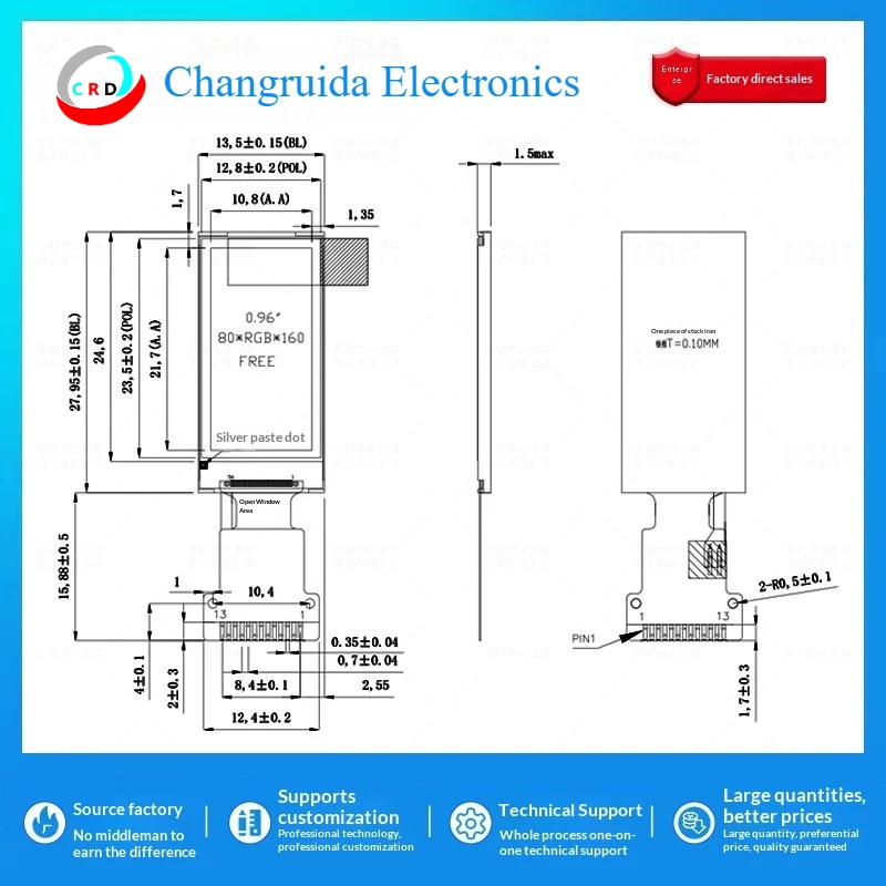 0.96-inch TFT LCD screen ST7735 small 80x160 display LCD long strip  SPI color